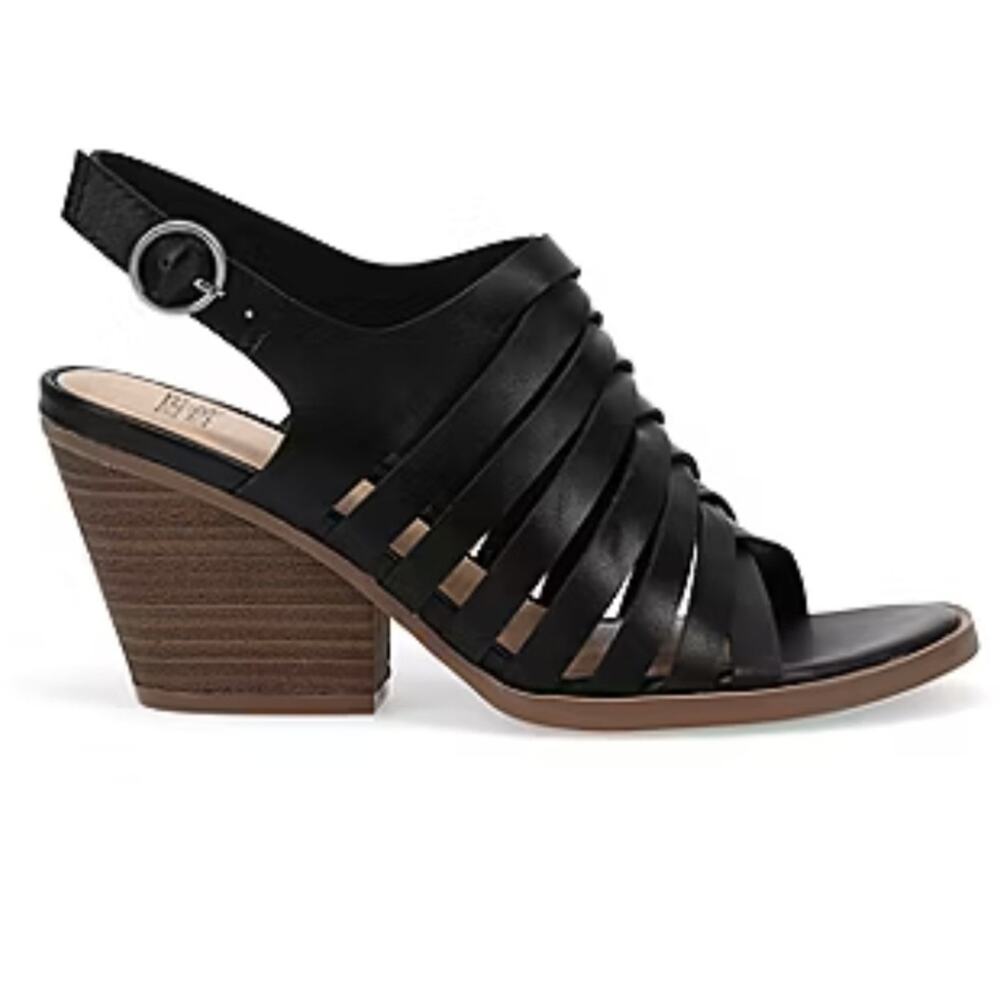 FRYE AND CO. Galia Black Strappy Sandals with Brown Heel Sz. 9.5 NWT No Box